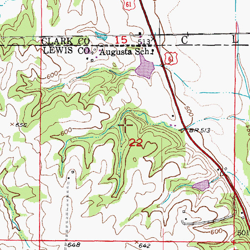 Topographic Map of Lewis County Number 36 Dam, MO