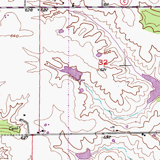 Topographic Map of Durgens Creek Watershed Number 33 Dam, MO