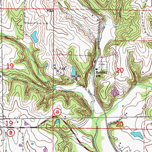 Topographic Map of Shelton Lake Dam, MO