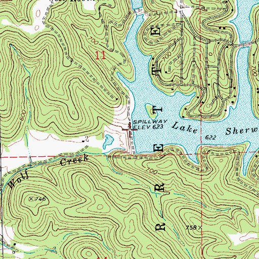 Topographic Map of Lake Sherwood Dam, MO