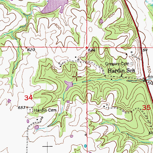 Topographic Map of Buck-Doe Run Watershed Structure Number 38 Dam, MO