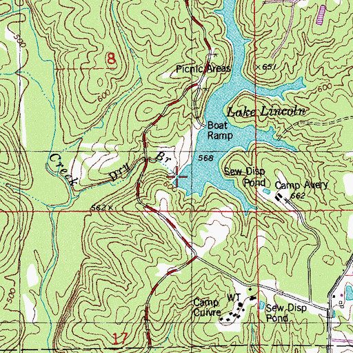 Topographic Map of Lake Lincoln Dam, MO