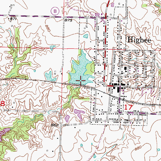 Topographic Map of Higbee Lake Dam, MO
