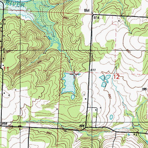 Topographic Map of Keetons Lake Dam, MO