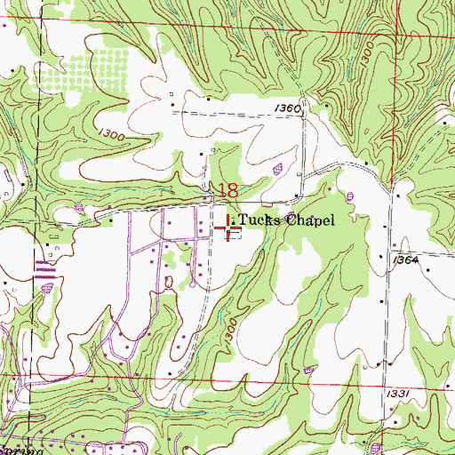 Topographic Map of Tucks Chapel Cemetery, AR