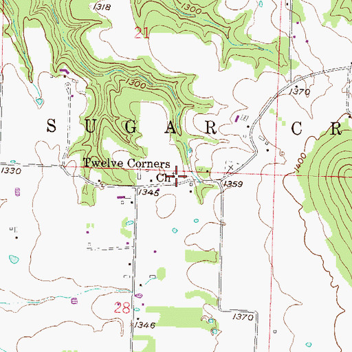 Topographic Map of Twelve Corners School (historical), AR