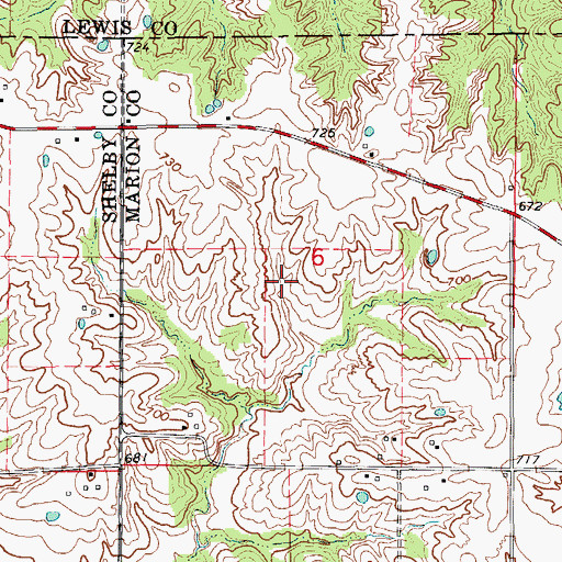 Topographic Map of Dickson Lake Dam, MO