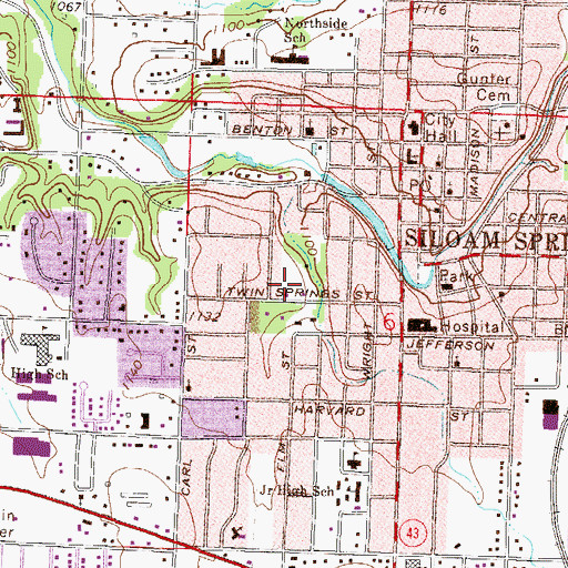 Topographic Map of Twin Springs Park, AR