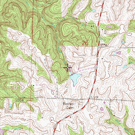 Topographic Map of Halls Lake, MO