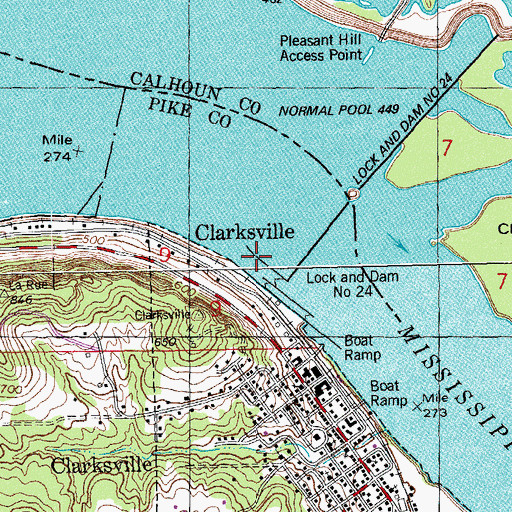 Topographic Map of Lock and Dam 24, MO