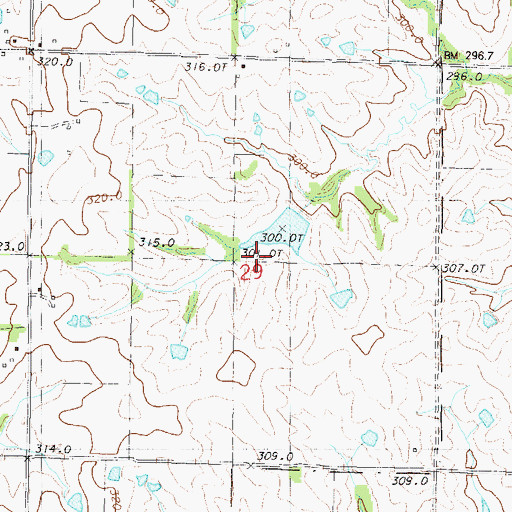Topographic Map of Grindstone-Lost-Muddy Creek Watershed Dam B-20, MO
