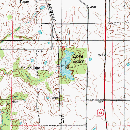 Topographic Map of Love Lake, MO