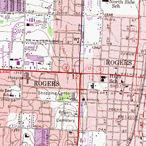 Topographic Map of Walnut Plaza Shopping Center, AR