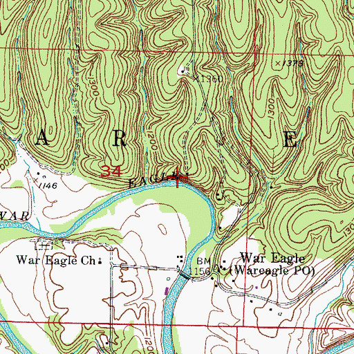Topographic Map of War Eagle Bluff, AR