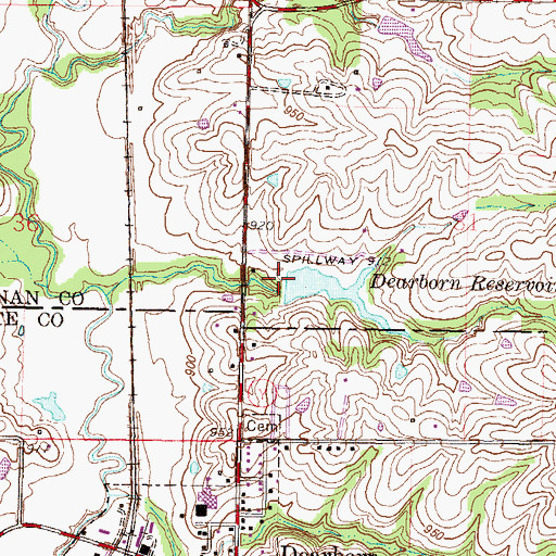 Topographic Map of Dearborn Reservoir Dam, MO