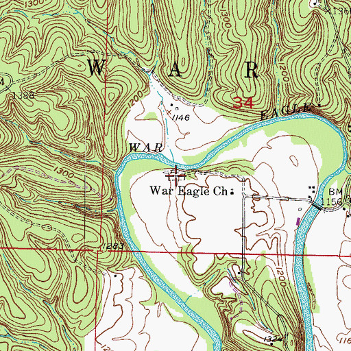 Topographic Map of War Eagle Cemetery, AR