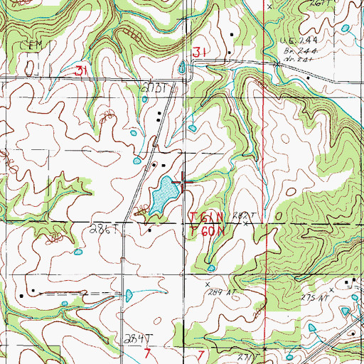 Topographic Map of McCarty Lake Dam, MO