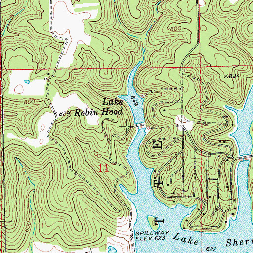 Topographic Map of Lake Robin Hood Dam, MO