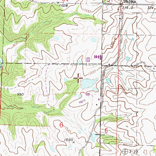 Topographic Map of Kelley Lake Dam, MO