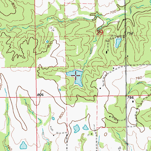 Topographic Map of Bonze and Hoffmann Lake, MO