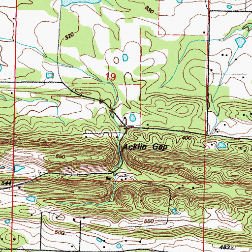 Topographic Map of Acklin Gap (historical), AR