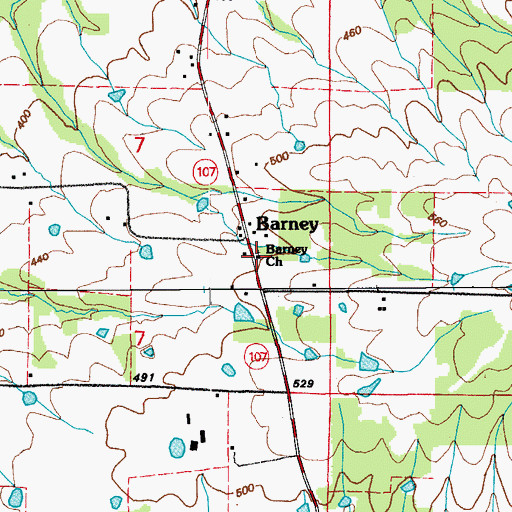 Topographic Map of Barney Church of Christ, AR
