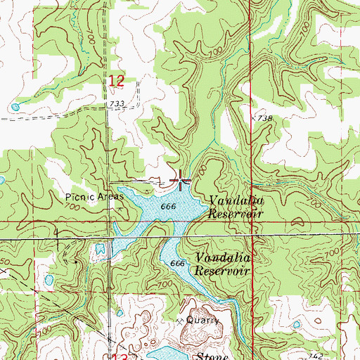 Topographic Map of Vandalia Lake Dam, MO