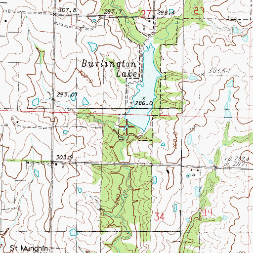 Topographic Map of Burlington Reservoir Dam, MO