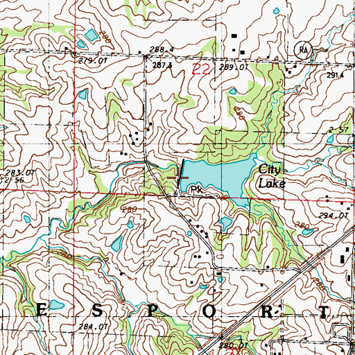 Topographic Map of Jamesport City Dam, MO