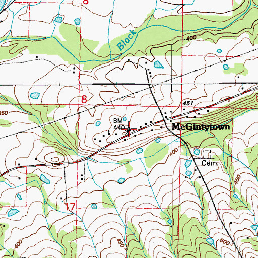 Topographic Map of McGintytown Assembly of God Church, AR