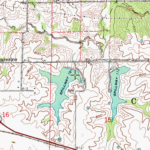 Topographic Map of Clarence City New Lake Dam, MO