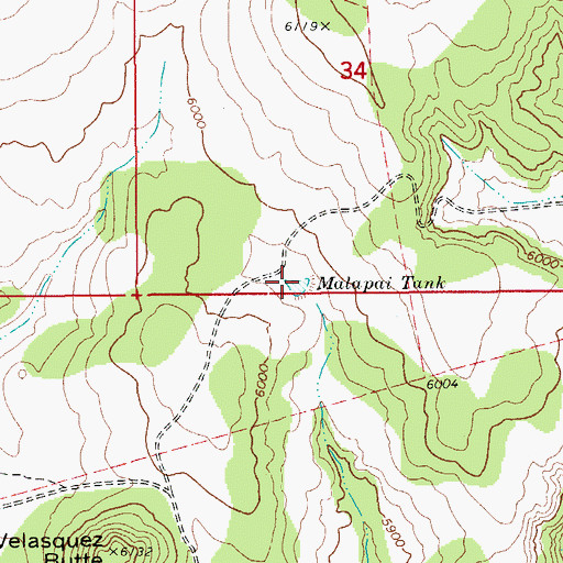 Topographic Map of Malapai Tank, AZ