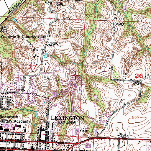 Topographic Map of Lexington City Park Dam, MO