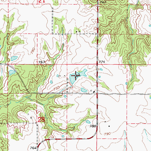 Topographic Map of Bachman Lake, MO