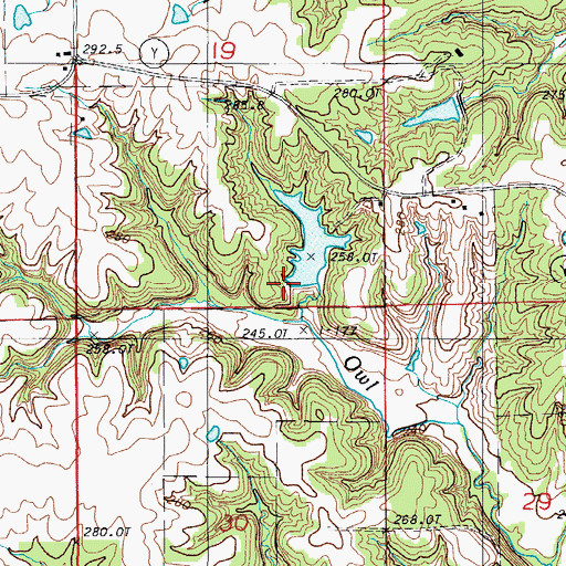 Topographic Map of Rinehart Lake Dam, MO