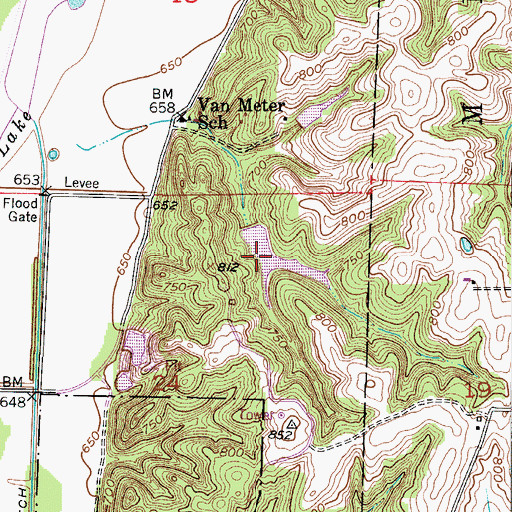 Topographic Map of Van Meter Dam, MO