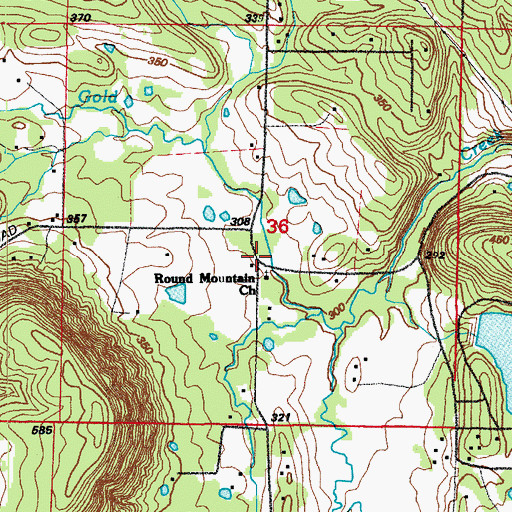 Topographic Map of Round Mountain, AR