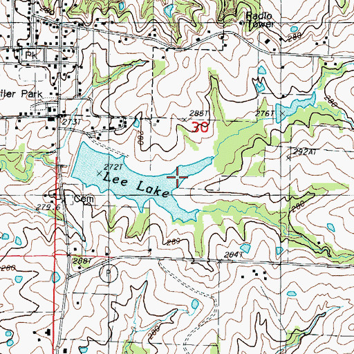 Topographic Map of Curt Lee Dam, MO