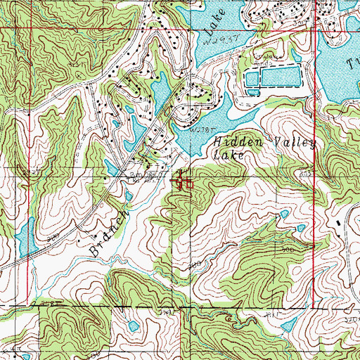 Topographic Map of Hidden Valley Lake Dam, MO