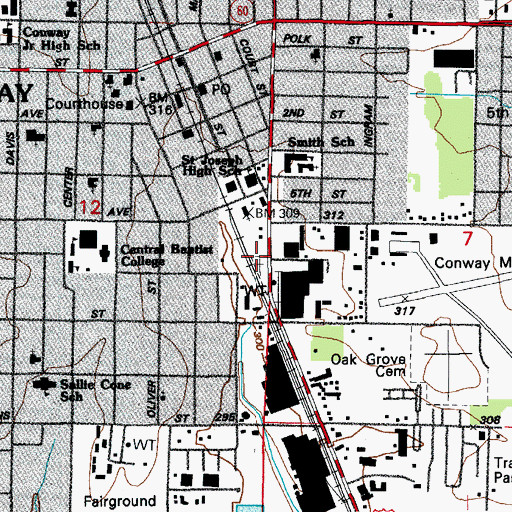 Topographic Map of Saint Joseph Cemetery, AR