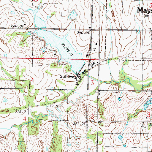 Topographic Map of Maysville New Reservoir Dam, MO
