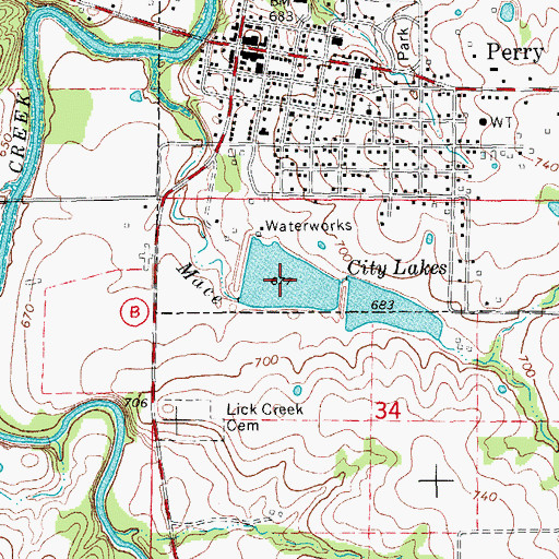 Topographic Map of Perry City Lake, MO