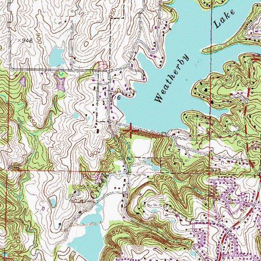 Topographic Map of Weatherby Dam, MO