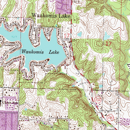 Topographic Map of Lake Waukomis Dam, MO