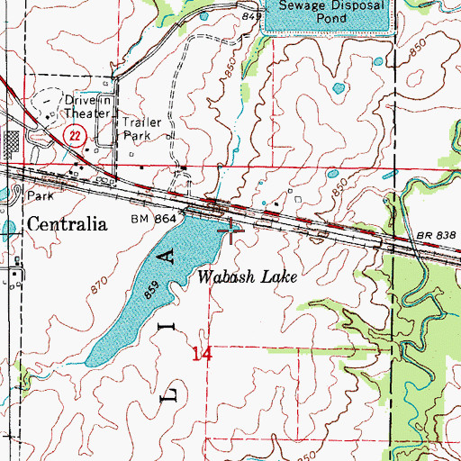 Topographic Map of Wabash Lake Dam, MO