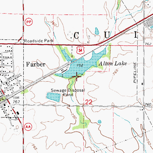 Topographic Map of Alton Lake Dam, MO