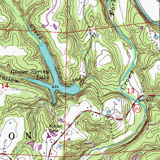 Topographic Map of Glover Spring Lake Dam, MO