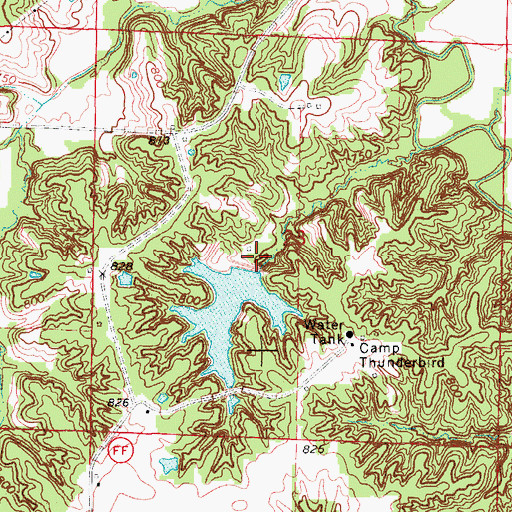 Topographic Map of Thunderbird Lake Dam, MO