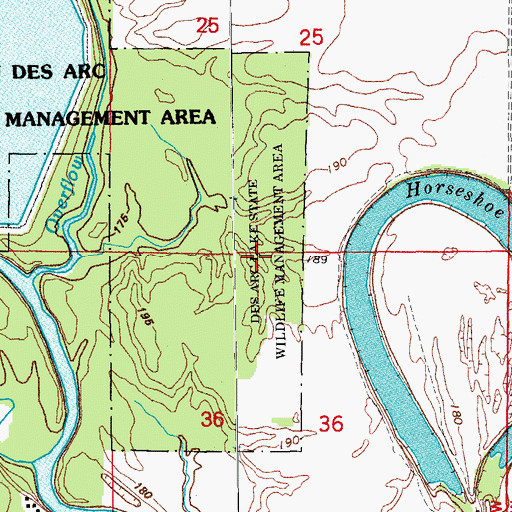 Topographic Map of Bayou Des Arc State Game Area, AR