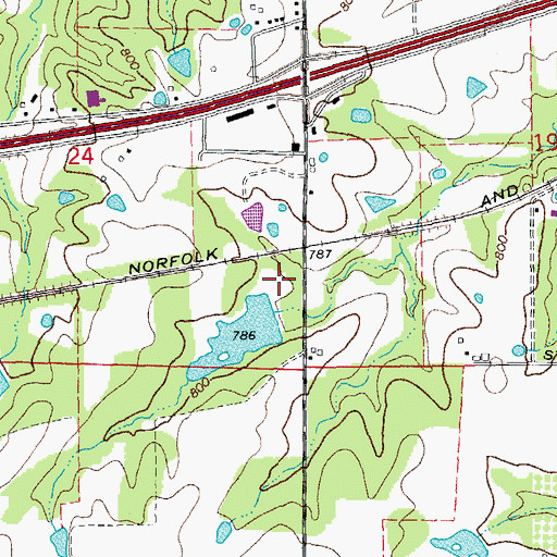 Topographic Map of Olive Ballas Realty Company Section 24 Dam, MO